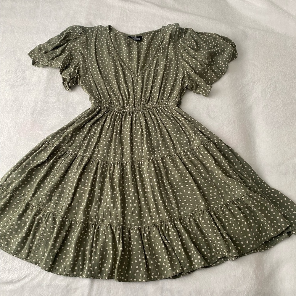 Angie Green Smocked Ruffled Midi Sundress